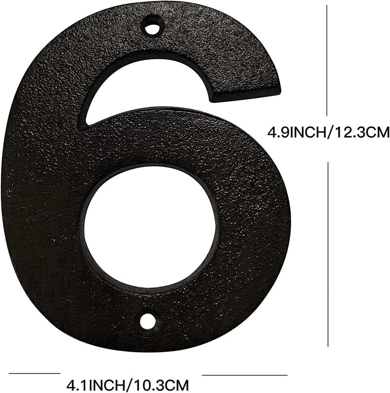 Pristine Address Numbers for House - House Numbers for Outside - Cast Iron 5 Inch Black House Numbers & Mailbox Numbers : Door Number 6 - Image 1